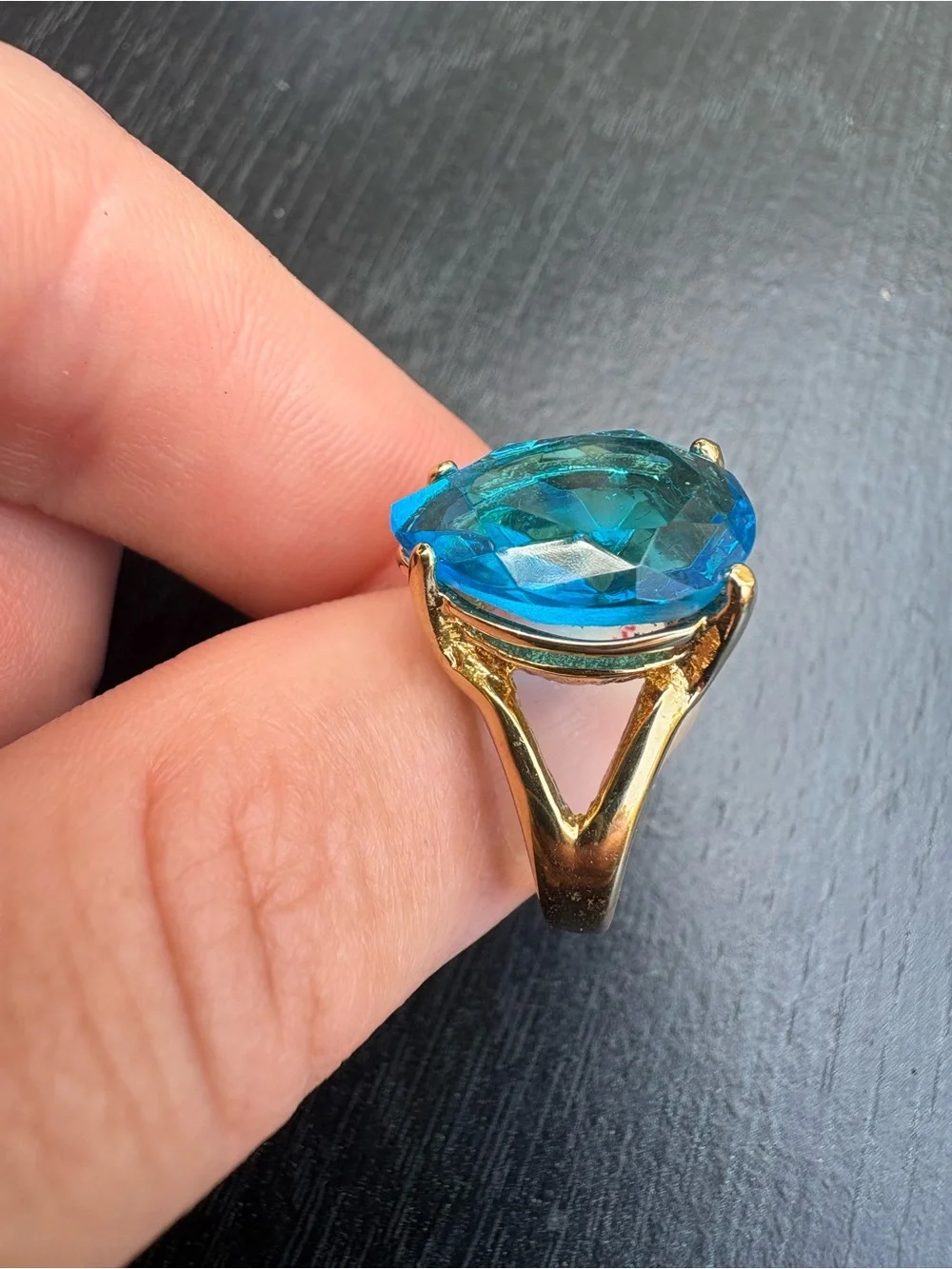18k Gold Electroplated Ring with Blue Gemstone - Size 4.75